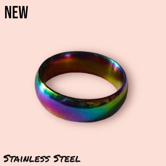New Unisex Stainless Steel Rainbow Band Ring - Picture 5 of 6